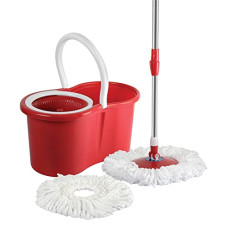 Deals, Discounts & Offers on Home Improvement -  Kleeno by Cello Cyclone Spin Mop with Extendable Handles & Extra Refill, Red