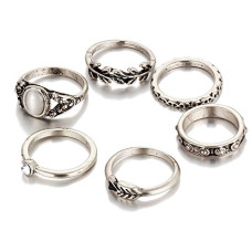 Deals, Discounts & Offers on Earings and Necklace - Shining Diva Fashion Tibetan Antique Silver Set of 6 Midi Finger Rings For Women and Girls(Silver)(8612r)