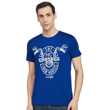 Deals, Discounts & Offers on Men - Blue Printed Regular Fit Tshirt