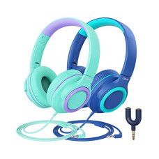 Deals, Discounts & Offers on Headphones - iClever Headphones for Girls with Mic Kids Headphones Wired, [2 Pack] 94dB Safe Volume Limited, Sharing Splitter, Tangle-Free Foldable Stereo Child Headset