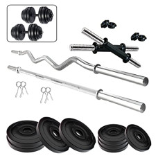 Deals, Discounts & Offers on  - Fitzon PVC 20KG Combo 343 Home Gym Set with One 3 Ft Curl + One 3 Ft Plain and One Pair Dumbbell Rods