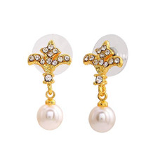 Deals, Discounts & Offers on Women - Gehena by Estele - Gold Tone Fleur de Lis Pearl Drop Earrings