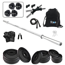 Deals, Discounts & Offers on  - Fitzon PVC 40KG combo 41 Home Gym Set with One 5 Ft Plain and One Pair Dumbbell Rods with Gym Accessories