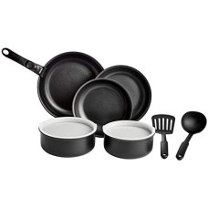 Deals, Discounts & Offers on Cookware - AmazonBasics Cookware Set with Lids and Removable Handle -10 Piece (Without Induction Base)
