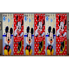 Deals, Discounts & Offers on  - Heart Home Disney Minnie Mickey Print 6 Pieces Polyester Special Blackout Long Crush Eyelet Door Curtain 7 Feet (Red & Cream)- HEART1287
