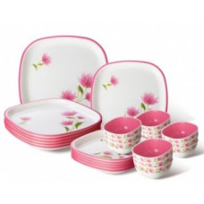 Deals, Discounts & Offers on  - Nayasa Dlx Square Dinner Set, 24-Pieces, Pink