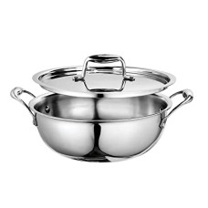 Deals, Discounts & Offers on Cookware - Signoraware Artista Triply Shallow Kadhai Stainless Steel Induction Compatible Triply with Steel Lid (Induction and Gas Compatible), 26cm, Capacity 3300ml, Silver