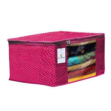 Deals, Discounts & Offers on  - Kuber Industries Polka Dots 1 Piece Cotton 3 Layered Quilted Saree Cover (Rani) - CTKTC031031