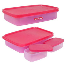 Deals, Discounts & Offers on  - Wonder Plastic Bon Bon Big Leak-Proof Lunch Box Set, 2 pc Lunch Box with 2 Saparate Leak-Proof Container, Pink Colour, Made in India