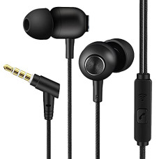 Deals, Discounts & Offers on Headphones - Ambrane Wired Earphones with Mic and Controller, Powerful Drivers For High Bass, Tangle Free Cable, 3.5mm L-Shaped Jack, in-Ear Comfort fit (Stringz 65, Black)