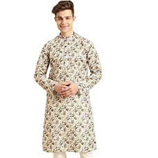 Deals, Discounts & Offers on Men - [Size L] Sanwara Floral Regular Men Short Kurta (SK2100_Dark Beige L)
