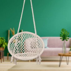 Deals, Discounts & Offers on Furniture - Curio Centre Make in India Round Cotton Home Swing & Hammock Chair with Accessories (145 cm X 57 cm X 43 cm, White, 100 kgs Capacity)