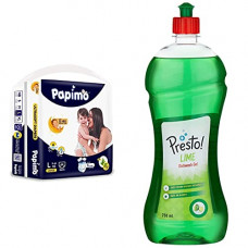 Deals, Discounts & Offers on Baby Care - Papimo Baby Pants Diapers with Aloe Vera, Large, 64 Count & Amazon Brand - Presto! Dish Wash Gel - 750 ml (Lime)