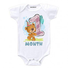 Deals, Discounts & Offers on Baby Care - KNITROOT Monthly Birthday Teddy Special Unisex Baby Romper Half Sleeve Envelope Neck