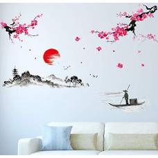 Deals, Discounts & Offers on Home Improvement - Amazon Brand - Solimo PVC The Lake & The Mountains Wall Sticker ( Ideal Size on Wall - 200 cm x 150 cm, Multicolour)