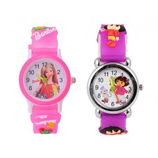 Deals, Discounts & Offers on Watches & Wallets - Shocknshop Analogue Girl's & Boy's Watch (Pack of 2) ( White Dial Pink & Purple Colored Strap )