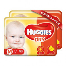 Deals, Discounts & Offers on Baby Care - Huggies New Dry, Taped Diapers, Medium Size Combo Pack of 2, 60 Counts Per Pack , 120 Counts