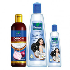 Deals, Discounts & Offers on Beauty Care - Parachute Advansed Onion Hair Oil, Hair Growth Oil & Reduces hairfall , 200ml & Jasmine, Non Sticky Coconut Hair Oil, For Shiny & Strong Hair, 400 ml + 90 ml