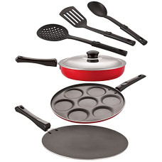 Deals, Discounts & Offers on Cookware - Nirlon Aluminium Nonstick Coated 6 Pcs Set of Concave Tawa-28.5cm,Fry Pan-20cm,Uttapam-7 Cavity & 3 Spoon (2.6mm_CT12_FP10_UP7_3SPN)