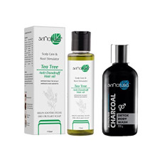 Deals, Discounts & Offers on Beauty Care - Skinatura Tea Tree Anti-Dandruff Hair Oil (110ml) Scalp Care & Root Stimulator & Activated Charcoal Detox Body Wash | Deep Cleansing | For Body & Face (200g) (Pack of 2)