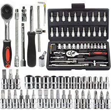 Deals, Discounts & Offers on Hand Tools - ZSIGNS 46PCS 1/4 inch Drive Socket Set,Metric Ratchet Wrench Set with 4-14mm CR-V Sockets,S2 Bits,Extension Bars,Mechanic Tool Kits