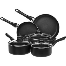 Deals, Discounts & Offers on Cookware - AmazonBasics 8-Piece Non-Stick Cookware Set| 2-Way 3 Layer Non-Stick Coating | PFOA Free | High Temperature Resistant Exterior Coating, Black