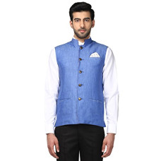 Deals, Discounts & Offers on Men - [Size 40] Park Avenue Light Blue Slim Fit Linen Waistcoat