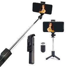 Deals, Discounts & Offers on Mobile Accessories - pTron Glam Extendable Selfie Stick with Bluetooth Remote & Tripod Stand, 75cm Extended Length,
