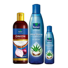 Deals, Discounts & Offers on Beauty Care - Parachute Advansed Aloe Vera, Enriched Coconut Hair Oil, For Soft and Strong Hair, 250ml + 75ml Pack & Onion Hair Oil, Hair Growth Oil & Reduces hairfall, 200ml