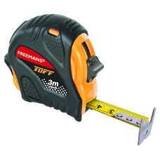 Deals, Discounts & Offers on Home Improvement - FREEMANS TUFF 3m:19mm Steel Inchi Measuring Tape with a Non Slip Rubber covered ABS case, Double-sided Printing and Belt Clip