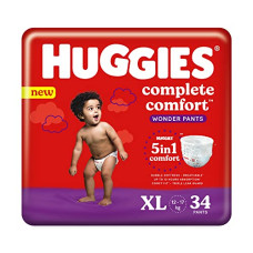 Deals, Discounts & Offers on Baby Care - Huggies Wonder Pants, Extra Large (XL), Size Baby Diaper Pants, 12 - 17 kg, 34 count, with Bubble Bed Technology