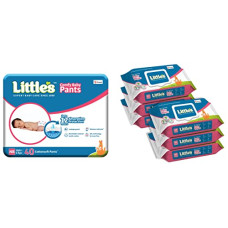 Deals, Discounts & Offers on Baby Care - Little's Soft Cleansing Baby Wipes Lid, 80 Wipes (Pack of 6) & Little's Baby Pants Diapers with Wetness Indicator and 12 Hours Absorption, New Born, White, upto 5 kgs, 40 Count