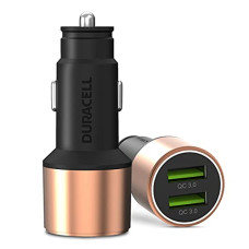 Deals, Discounts & Offers on Mobile Accessories - Duracell 36W Fast Car Charger Adapter with Dual USB Port. Qualcomm Certified 3.0, Quick Charge. Compatible with iPhone, All Smartphones, Tablets & More - Copper & Black