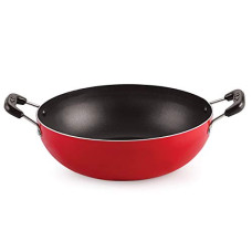 Deals, Discounts & Offers on Cookware - Nirlon Cooking Non-Stick Gas Stove Compatible Bottom deep Fry kadhai 18.5cm - 1.2 LTR[3_mm_KD10] (Aluminium, Red)