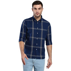 Deals, Discounts & Offers on Men - Dennis Lingo Men's Plaid Blue Slim Fit Cotton Casual Shirt with Spread Collar & Full Sleeves