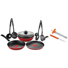 Deals, Discounts & Offers on Cookware - Pigeon Mio Nonstick Aluminium Cookware Gift Set, 8 Pieces Kitchen Set & Gas Lighter Smart with Free 1 Knife