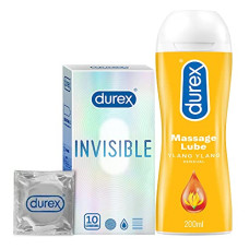 Deals, Discounts & Offers on Sexual Welness - Durex Invisible Super Ultra Thin Condoms for Men  10 Count with Durex Lube Sensual Massage and Lubricant Gel
