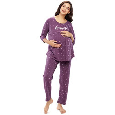 Deals, Discounts & Offers on Women - ZEYO Women's Cotton Heart Printed Maternity & Feeding Night Suit Set of Top & Pyjama Nursing Night Dress 5629