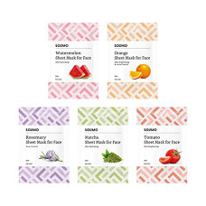 Deals, Discounts & Offers on  - Amazon Brand - Solimo Face Sheet Mask, Pack of 5 (Matcha, Orange, Watermelon, Rosemary, Tomato)