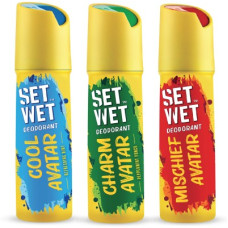 Deals and Offers on - SET WET Cool, Charm and Mischief Avatar Deodorant Spray - For Men(450 ml, Pack of 3) Deals, Discounts & Offers on - SET WET Cool, Charm and Mischief Avatar Deodorant Spray - For Men(450 ml, Pack of 3)
