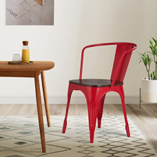 Deals, Discounts & Offers on Furniture - Amazon Brand - Solimo Fexgoth Chair with Wooden Seat (Iron, Red, 1 Piece)