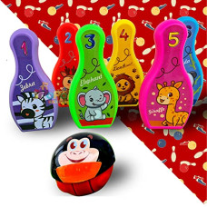 Deals, Discounts & Offers on Toys & Games - Popo Toys Cute Animals Bowling Game Set | 6 Animated Pins & 3D Gyro Bals