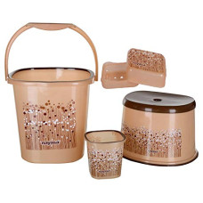 Deals, Discounts & Offers on Home Improvement - Nayasa Funk Bathroom Set 4-Pieces - Bucket (25 litres) with Mug (1.5 litres), Stool & Soap Case, Brown | Bathroom Accessory Set(Plastic)