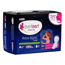 Deals, Discounts & Offers on Health & Personal Care - everteen XXL Relax Nights Ultra Thin Sanitary Pads with Neem and Safflower, Menstrual Cramps Roll-On Inside Pack - 1 Pack (40 Pads, 320mm)