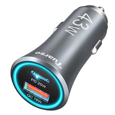 Deals, Discounts & Offers on Mobile Accessories - Tuarso 43W Car Charger Fast Charging , Car Mobile Charger With Dual-Port Fast Charging At The Same Time ( PD 25W & QC3.0 18W ) , Car Charger Adapter Compatible