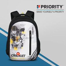 Deals, Discounts & Offers on Backpacks - Priority Achiever 004 Cricket Championship 35 Liters Black Polyester Stylish College Bag | Printed Backpack Unisex Bag for College Office Suitable