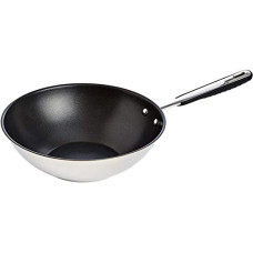 Deals, Discounts & Offers on Cookware - Amazon Basics Stainless Steel Induction Non Stick Wok Pan - with Soft Touch Handle, PFOA&BPA Free - 28 cm
