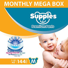 Deals, Discounts & Offers on Baby Care - Supples Premium Diapers, Medium (M), 144 Count, 7-12 Kg, 12 hrs Absorption Baby Diaper Pants