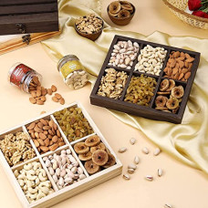 Deals and Offers on - GreenFinity Dry Fruit Combo Wooden Gift Tray | Premium Dried Fruit Combo | Almonds, Cashews, Raisin, Roasted Pistachios, Anjeer, Walnuts - 100g - Pack of 600g (Pack of 1) Deals, Discounts & Offers on - GreenFinity Dry Fruit Combo Wooden Gift Tray | Premium Dried Fruit Combo | Almonds, Cashews, Raisin, Roasted Pistachios, Anjeer, Walnuts - 100g - Pack of 600g (Pack of 1)