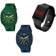 Deals, Discounts & Offers on Watches & Wallets - halaAn Analog Collection Watch Analog-Digital Watch - For Boys & Girls Combo of 3 Blue, Green, Black